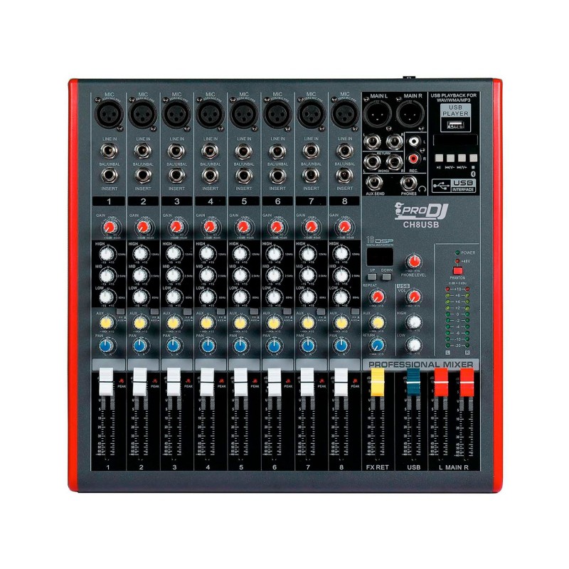 Mezclador CH8 USB PRO DJ análogo 8 entradas